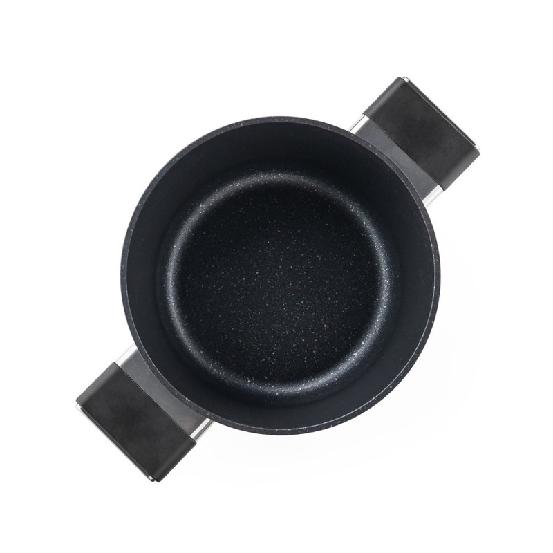 Κατσαρόλα Luigi Ferrero Regina FR-2040 20x10 cm, 2,5 l, Αντικολλητική επίστρωση με μαρμάρινο εφέ, Γυάλινο καπάκι με τρύπα ατμού, Μαύρο