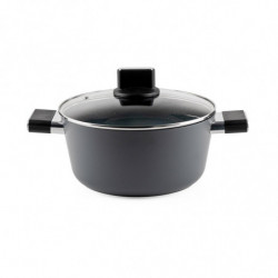 Κατσαρόλα Luigi Ferrero Regina FR-2440 24x11,5 cm, 4,3 l, Αντικολλητική επίστρωση με μαρμάρινο εφέ, Γυάλινο καπάκι με τρύπα ατμού, Μαύρο