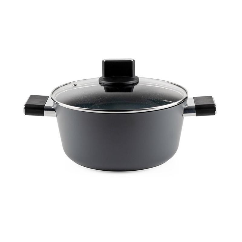 Κατσαρόλα Luigi Ferrero Regina FR-2440 24x11,5 cm, 4,3 l, Αντικολλητική επίστρωση με μαρμάρινο εφέ, Γυάλινο καπάκι με τρύπα ατμού, Μαύρο
