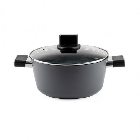 Κατσαρόλα Luigi Ferrero Regina FR-2440 24x11,5 cm, 4,3 l, Αντικολλητική επίστρωση με μαρμάρινο εφέ, Γυάλινο καπάκι με τρύπα ατμού, Μαύρο