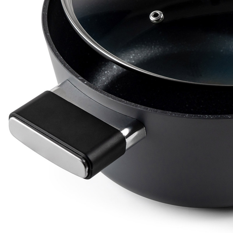 Κατσαρόλα Luigi Ferrero Regina FR-2440 24x11,5 cm, 4,3 l, Αντικολλητική επίστρωση με μαρμάρινο εφέ, Γυάλινο καπάκι με τρύπα ατμού, Μαύρο