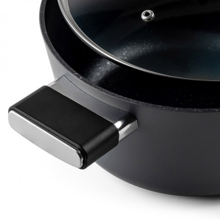 Κατσαρόλα Luigi Ferrero Regina FR-2440 24x11,5 cm, 4,3 l, Αντικολλητική επίστρωση με μαρμάρινο εφέ, Γυάλινο καπάκι με τρύπα ατμού, Μαύρο