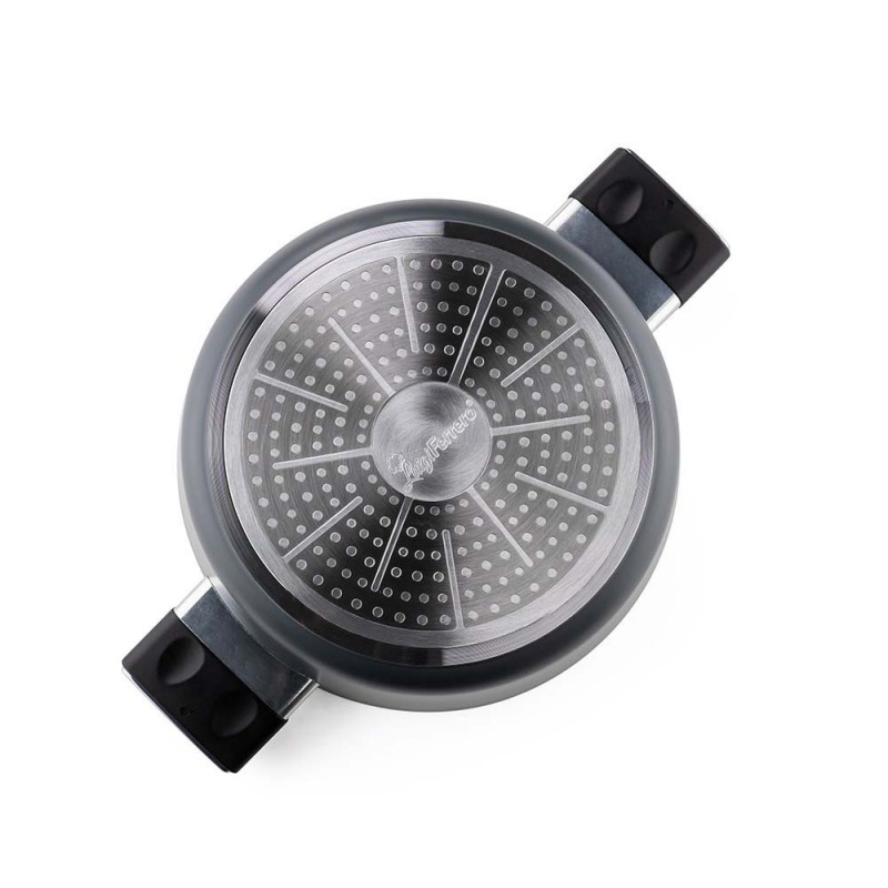 Κατσαρόλα Luigi Ferrero Regina FR-2440 24x11,5 cm, 4,3 l, Αντικολλητική επίστρωση με μαρμάρινο εφέ, Γυάλινο καπάκι με τρύπα ατμού, Μαύρο