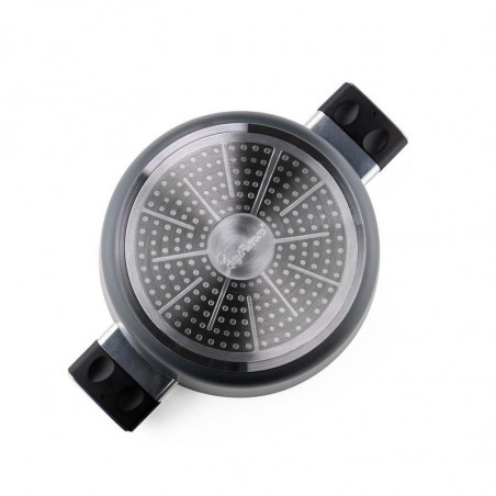 Κατσαρόλα Luigi Ferrero Regina FR-2440 24x11,5 cm, 4,3 l, Αντικολλητική επίστρωση με μαρμάρινο εφέ, Γυάλινο καπάκι με τρύπα ατμού, Μαύρο