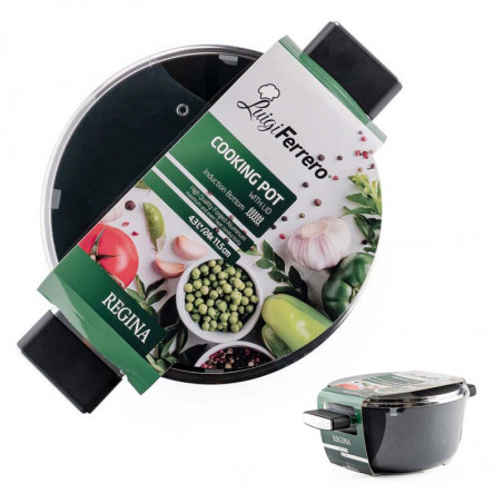 Κατσαρόλα Luigi Ferrero Regina FR-2440 24x11,5 cm, 4,3 l, Αντικολλητική επίστρωση με μαρμάρινο εφέ, Γυάλινο καπάκι με τρύπα ατμού, Μαύρο
