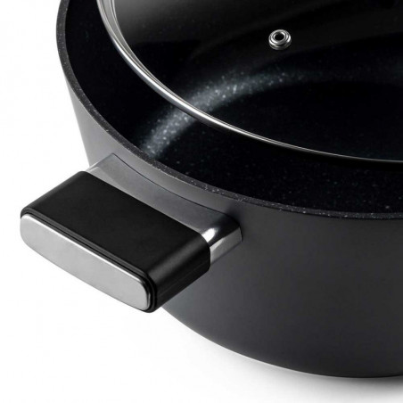 Κατσαρόλα Luigi Ferrero Regina FR-2840, 28x12,5 cm, 6,5 l, Αντικολλητική μαρμάρινη επίστρωση, Γυάλινο καπάκι με τρύπα ατμού, Επαγωγική, Μαύρο