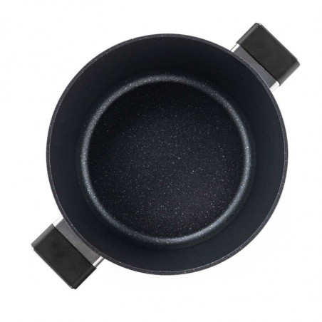 Κατσαρόλα Luigi Ferrero Regina FR-2840, 28x12,5 cm, 6,5 l, Αντικολλητική μαρμάρινη επίστρωση, Γυάλινο καπάκι με τρύπα ατμού, Επαγωγική, Μαύρο