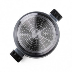 Κατσαρόλα Luigi Ferrero Regina FR-2840, 28x12,5 cm, 6,5 l, Αντικολλητική μαρμάρινη επίστρωση, Γυάλινο καπάκι με τρύπα ατμού, Επαγωγική, Μαύρο