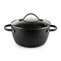 Κατσαρόλα Luigi Ferrero Symphony FR-2010, 20x10,5 cm, 2,6 l, Αντικολλητική επίστρωση, Γυάλινο καπάκι με τρύπα ατμού, Χαλύβδινες λαβές με PVD, Επαγωγή, Μαύρο μάρμαρο