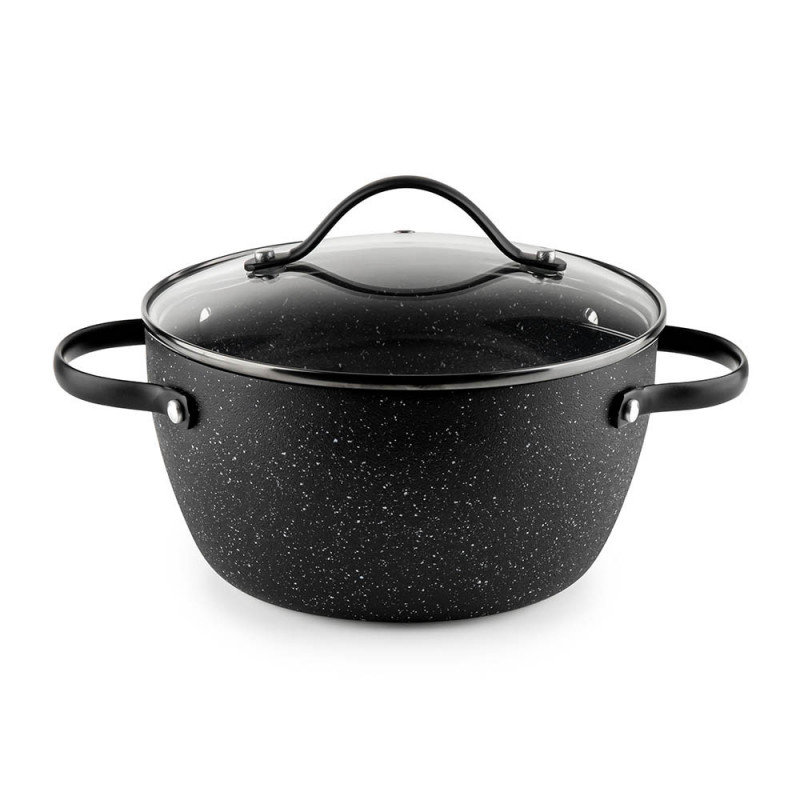 Κατσαρόλα Luigi Ferrero Symphony FR-2010, 20x10,5 cm, 2,6 l, Αντικολλητική επίστρωση, Γυάλινο καπάκι με τρύπα ατμού, Χαλύβδινες λαβές με PVD, Επαγωγή, Μαύρο μάρμαρο