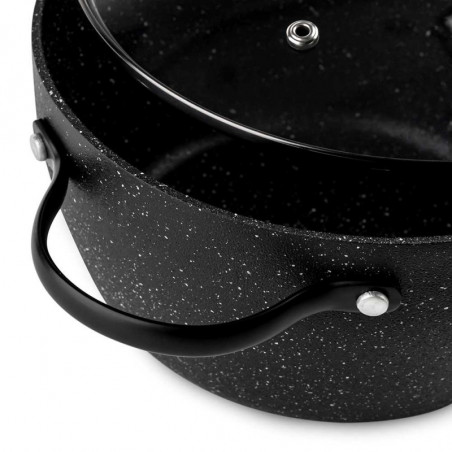 Κατσαρόλα Luigi Ferrero Symphony FR-2010, 20x10,5 cm, 2,6 l, Αντικολλητική επίστρωση, Γυάλινο καπάκι με τρύπα ατμού, Χαλύβδινες λαβές με PVD, Επαγωγή, Μαύρο μάρμαρο