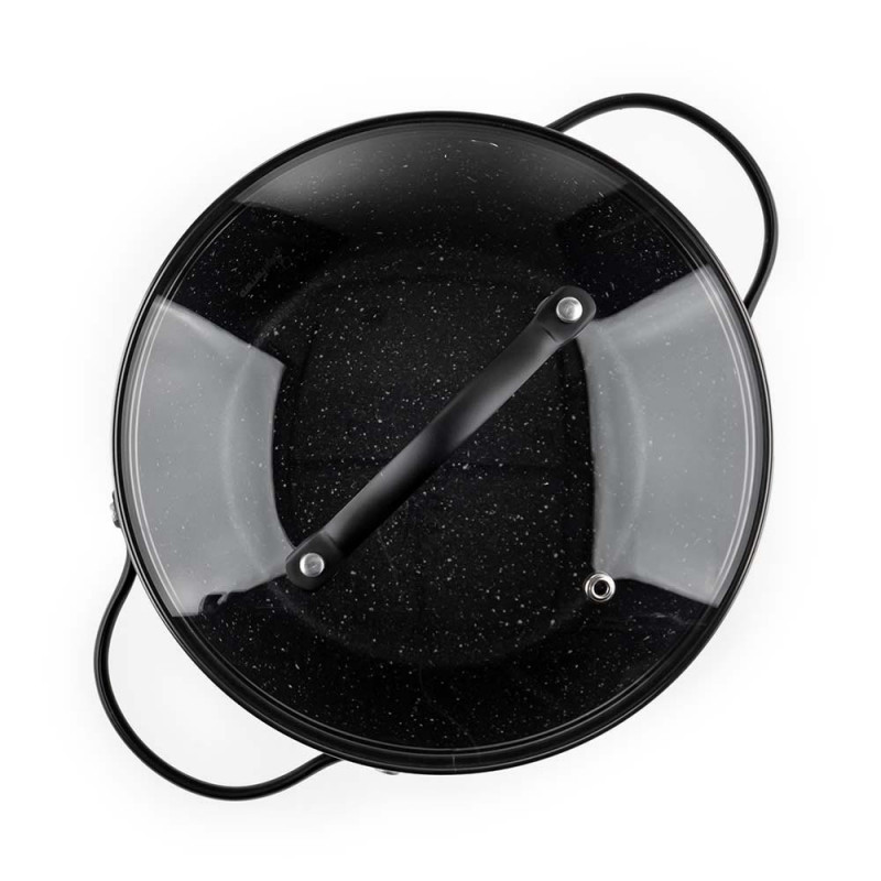 Κατσαρόλα Luigi Ferrero Symphony FR-2010, 20x10,5 cm, 2,6 l, Αντικολλητική επίστρωση, Γυάλινο καπάκι με τρύπα ατμού, Χαλύβδινες λαβές με PVD, Επαγωγή, Μαύρο μάρμαρο