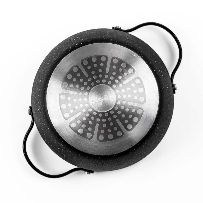 Κατσαρόλα Luigi Ferrero Symphony FR-2010, 20x10,5 cm, 2,6 l, Αντικολλητική επίστρωση, Γυάλινο καπάκι με τρύπα ατμού, Χαλύβδινες λαβές με PVD, Επαγωγή, Μαύρο μάρμαρο