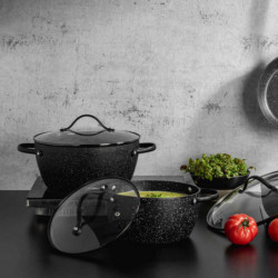Κατσαρόλα Luigi Ferrero Symphony FR-2010, 20x10,5 cm, 2,6 l, Αντικολλητική επίστρωση, Γυάλινο καπάκι με τρύπα ατμού, Χαλύβδινες λαβές με PVD, Επαγωγή, Μαύρο μάρμαρο