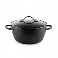 Κατσαρόλα Luigi Ferrero Symphony FR-2410, 24x11,5 cm, 4,3 l, Αντικολλητική επίστρωση, Γυάλινο καπάκι με τρύπα ατμού, Χαλύβδινες λαβές με PVD, Επαγωγή, Μαύρο μάρμαρο