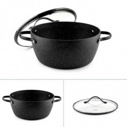 Κατσαρόλα Luigi Ferrero Symphony FR-2410, 24x11,5 cm, 4,3 l, Αντικολλητική επίστρωση, Γυάλινο καπάκι με τρύπα ατμού, Χαλύβδινες λαβές με PVD, Επαγωγή, Μαύρο μάρμαρο