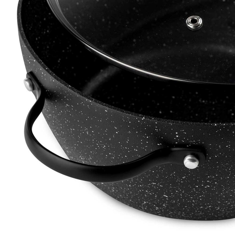 Κατσαρόλα Luigi Ferrero Symphony FR-2410, 24x11,5 cm, 4,3 l, Αντικολλητική επίστρωση, Γυάλινο καπάκι με τρύπα ατμού, Χαλύβδινες λαβές με PVD, Επαγωγή, Μαύρο μάρμαρο