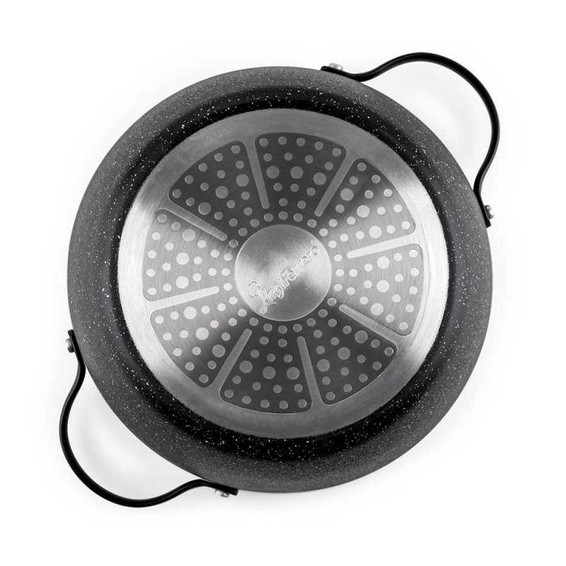 Κατσαρόλα Luigi Ferrero Symphony FR-2410, 24x11,5 cm, 4,3 l, Αντικολλητική επίστρωση, Γυάλινο καπάκι με τρύπα ατμού, Χαλύβδινες λαβές με PVD, Επαγωγή, Μαύρο μάρμαρο