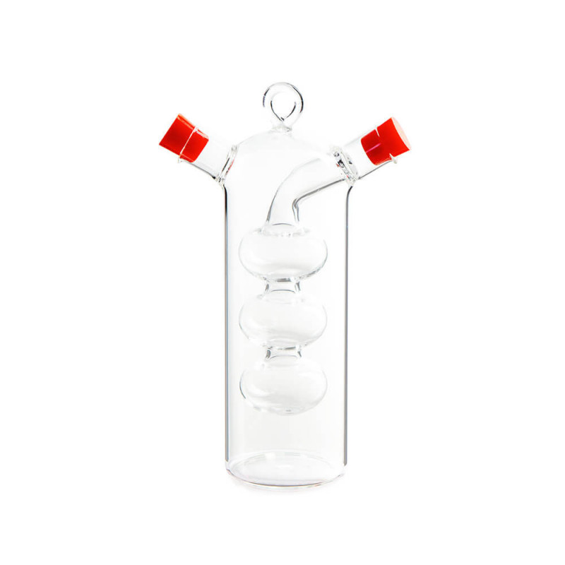 Δοχείο ξιδιού και λαδιού 2σε1 Luigi Ferrero FR-6045, Δύο ξεχωριστά ανοίγματα, Χωρίς διαρροές, Γυάλινο, Διαφανές/κόκκινο