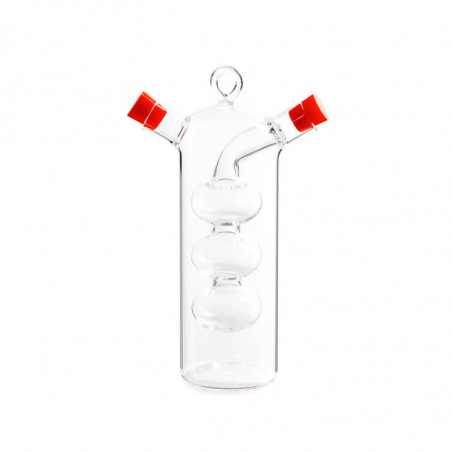 Δοχείο ξιδιού και λαδιού 2σε1 Luigi Ferrero FR-6045, Δύο ξεχωριστά ανοίγματα, Χωρίς διαρροές, Γυάλινο, Διαφανές/κόκκινο