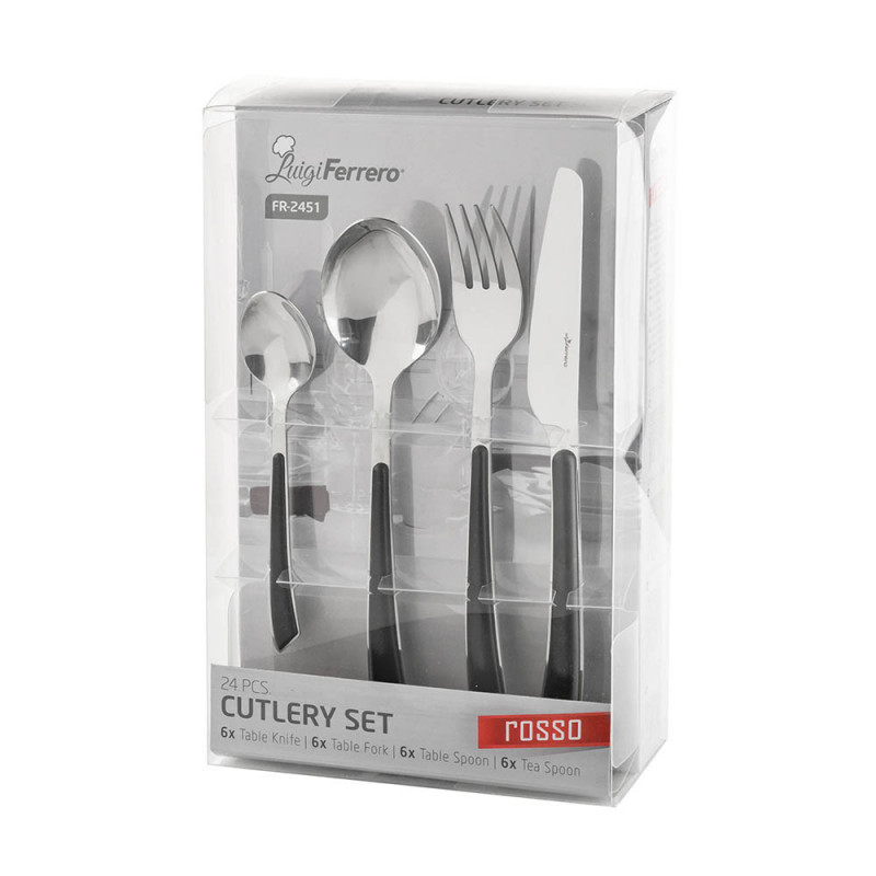 Σετ 24 μαχαιροπήρουνων Luigi Ferrero Rosso FR-2451, Ανοξείδωτο, Μαύρο/inox