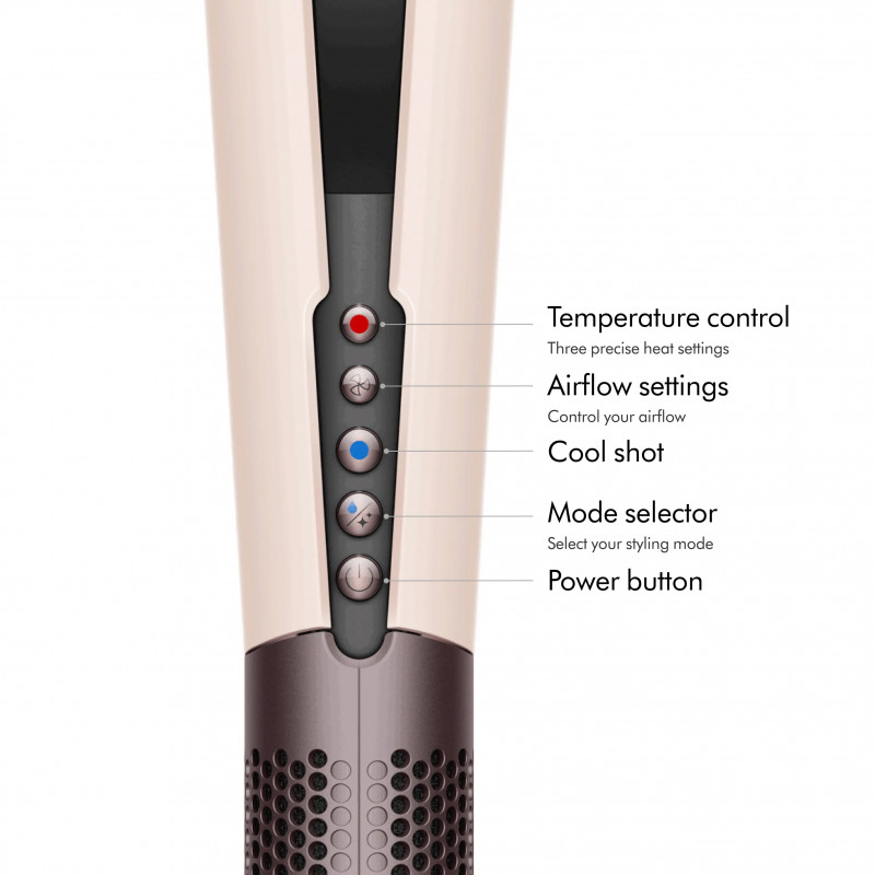 Ίσιωμα μαλλιών Dyson HT01 Airstrait CePk/RoGd, 1600W, Mach 140C, Ιονισμός, 6 επίπεδα θερμοκρασίας, Θωράκιση μαλλιών, Χάλκινο φινίρισμα, Οθόνη LCD, Κεραμικό ροζ/ροζ χρυσό