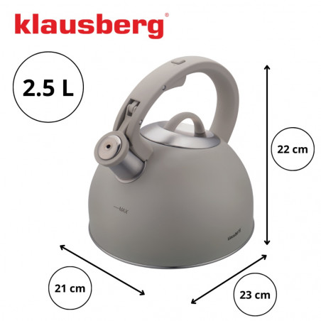 Klausberg KB-7912, 2.5 l, Λαβή με εφέ ξύλου, Επαγωγή, Ανοιχτό γκρι