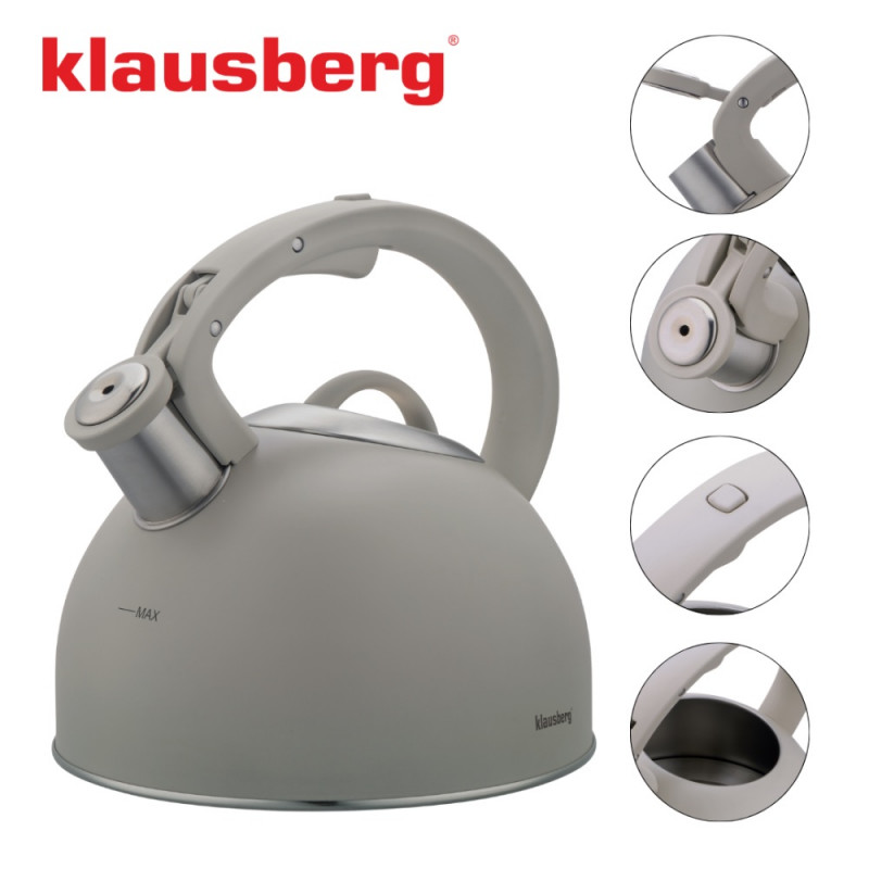 Klausberg KB-7912, 2.5 l, Λαβή με εφέ ξύλου, Επαγωγή, Ανοιχτό γκρι