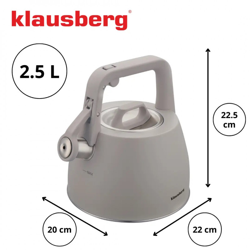 Βραστήρας Klausberg KB 7916, 2.5 l, Θερμομονωμένη λαβή, Επαγωγή, Inox
