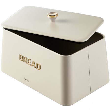 Kinghoff ψωμιέρα KH-1950, 35 cm, Μεταλλικό σώμα, Καπάκι μπαμπού, Μπεζ/χρυσό