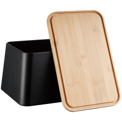 Κουτί ψωμιού με καπάκι κοπής KH-1948, 35 cm, Μπαμπού, Ατσάλι, Μαύρο