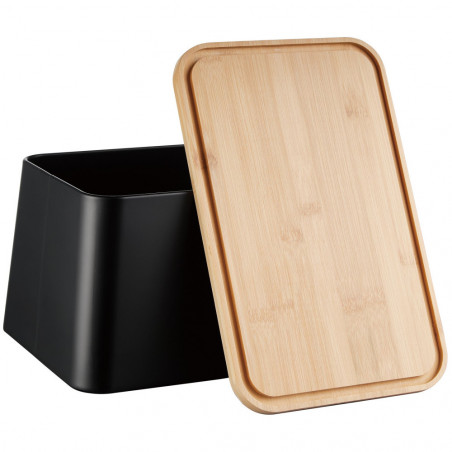 Κουτί ψωμιού με καπάκι κοπής KH-1948, 35 cm, Μπαμπού, Ατσάλι, Μαύρο