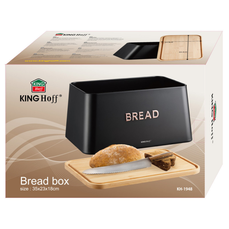 Κουτί ψωμιού με καπάκι κοπής KH-1948, 35 cm, Μπαμπού, Ατσάλι, Μαύρο