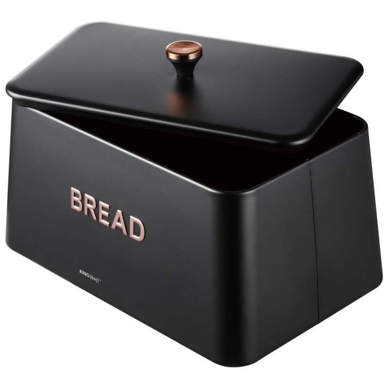 Κουτί ψωμιού Kinghoff KH 1949, 35 cm, Μεταλλικό σώμα, Καπάκι μπαμπού, Μαύρο