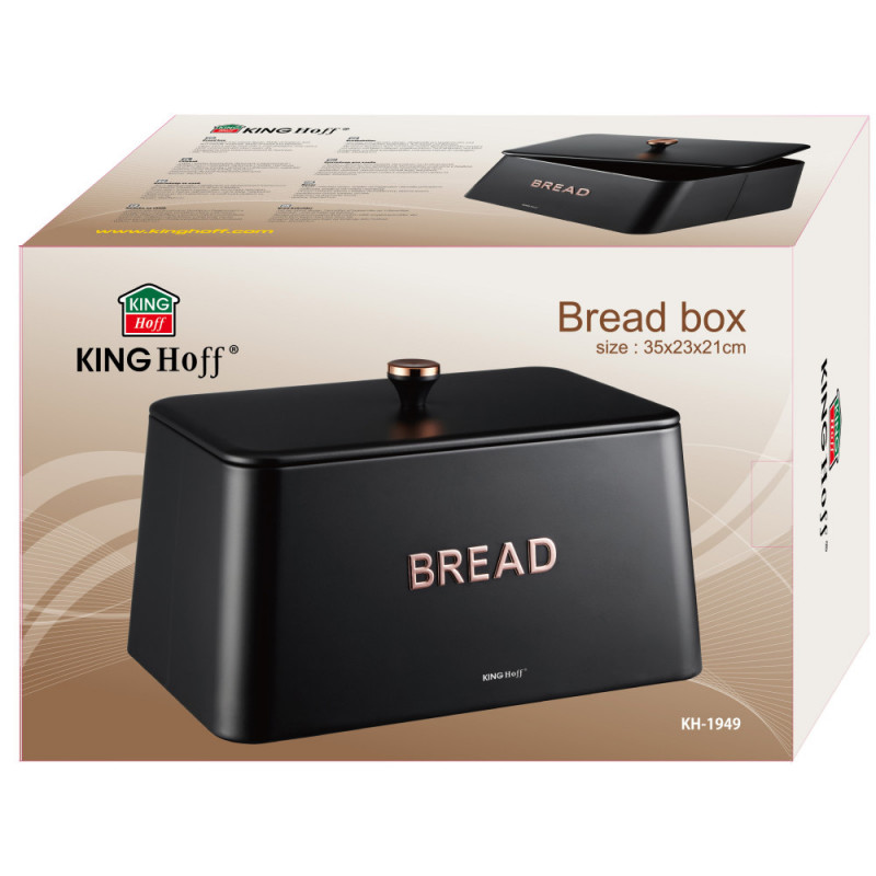 Κουτί ψωμιού Kinghoff KH 1949, 35 cm, Μεταλλικό σώμα, Καπάκι μπαμπού, Μαύρο