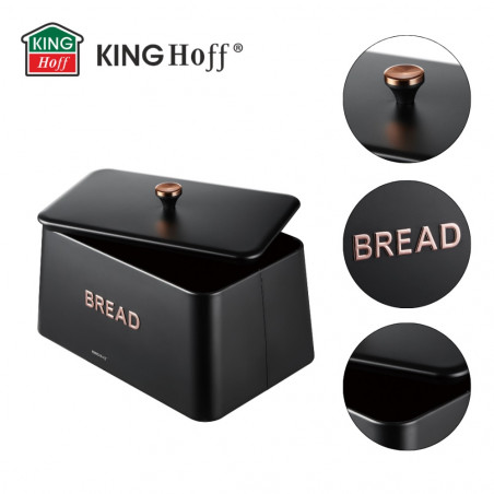 Κουτί ψωμιού Kinghoff KH 1949, 35 cm, Μεταλλικό σώμα, Καπάκι μπαμπού, Μαύρο