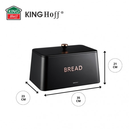 Κουτί ψωμιού Kinghoff KH 1949, 35 cm, Μεταλλικό σώμα, Καπάκι μπαμπού, Μαύρο