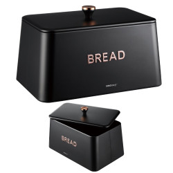 Κουτί ψωμιού Kinghoff KH 1949, 35 cm, Μεταλλικό σώμα, Καπάκι μπαμπού, Μαύρο