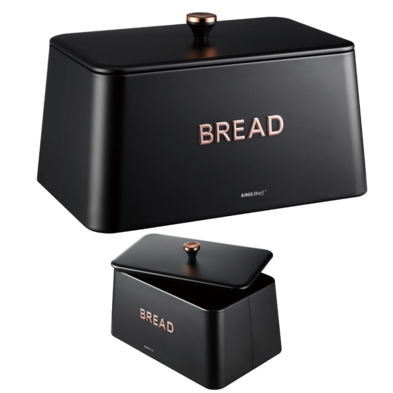 Κουτί ψωμιού Kinghoff KH 1949, 35 cm, Μεταλλικό σώμα, Καπάκι μπαμπού, Μαύρο