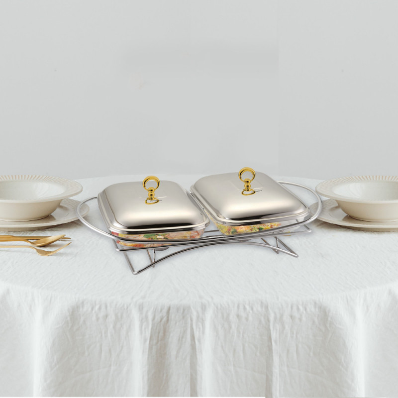 Ζεστό πιάτο σερβιρίσματος Klausberg KB-7922, 2x1.5 l, Ανθεκτικό στη θερμότητα γυαλί, Inox/gilt