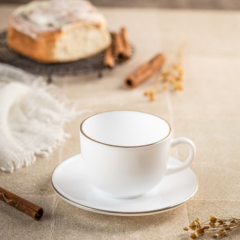 Σετ φλιτζάνια και πιατάκια Klausberg KH 1929, 12 τμχ, 210 ml, Opal, λευκό/χρυσό