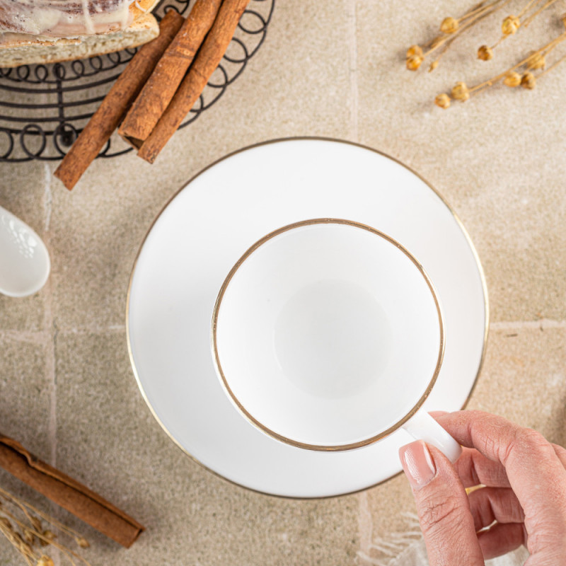 Σετ φλιτζάνια και πιατάκια Klausberg KH 1929, 12 τμχ, 210 ml, Opal, λευκό/χρυσό