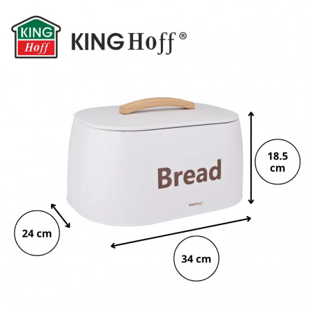 Κουτί ψωμιού Kinghoff KH 1947, 35 cm, Μεταλλικό σώμα, Ξύλινη λαβή, Λευκό