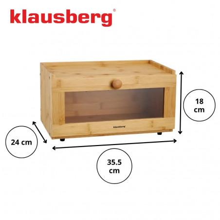 Κουτί ψωμιού Klausberg KB 7923, 35.5 cm, Ακρυλικό παράθυρο, Μπαμπού, Καφέ