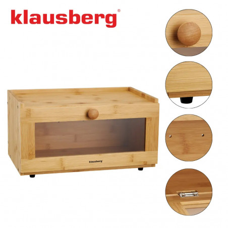 Κουτί ψωμιού Klausberg KB 7923, 35.5 cm, Ακρυλικό παράθυρο, Μπαμπού, Καφέ