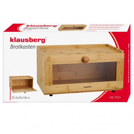 Κουτί ψωμιού Klausberg KB 7923, 35.5 cm, Ακρυλικό παράθυρο, Μπαμπού, Καφέ