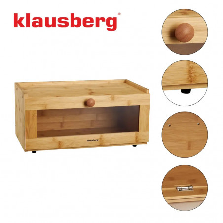 Κουτί ψωμιού Klausberg KB 7924, 40 cm, Ακρυλική πρόσοψη, Μπαμπού, Καφέ