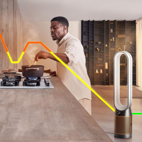 Καθαριστής και ψύκτης αέρα Dyson PC2 De-NOx TP12 Wh/Gd, 40W, 40 m2, 10 ταχύτητες, ταλάντωση, HEPA, MyDyson™, Wi-Fi, LCD, Smart, Φωνητικός έλεγχος, Αυτόματη λειτουργία, Λευκό/Χρυσό
