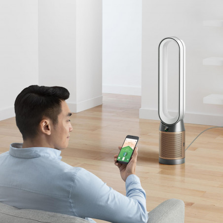 Καθαριστής και ψύκτης αέρα Dyson PC2 De-NOx TP12 Wh/Gd, 40W, 40 m2, 10 ταχύτητες, ταλάντωση, HEPA, MyDyson™, Wi-Fi, LCD, Smart, Φωνητικός έλεγχος, Αυτόματη λειτουργία, Λευκό/Χρυσό