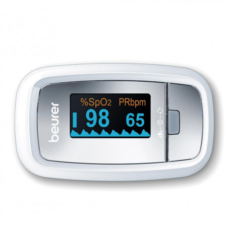 Beurer PO 30 Ιατρικό παλμικό οξύμετρο δακτύλου, SpO₂, παλμός, αναίμακτο και ανώδυνο, OLED, οθόνη γραφικών, CE, IP22, γκρι/λευκό